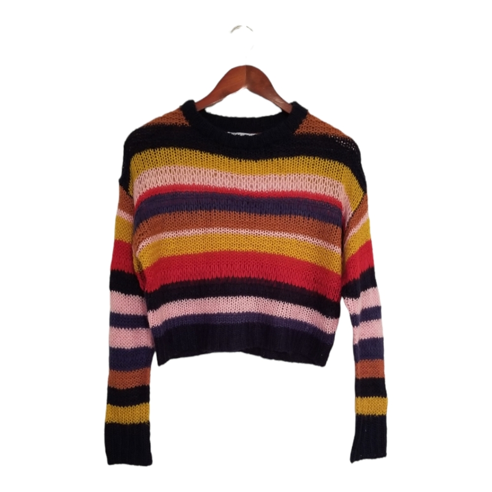 Striped Crochet Sweater, Lightweight Oversized Fit, Size Small